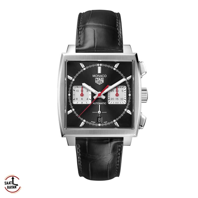 ساعت مچی مردانه تگ هویر مدل موناکو بند چرم صفحه مشکی TAGHEUER Monaco 5265 — تصویر ۲