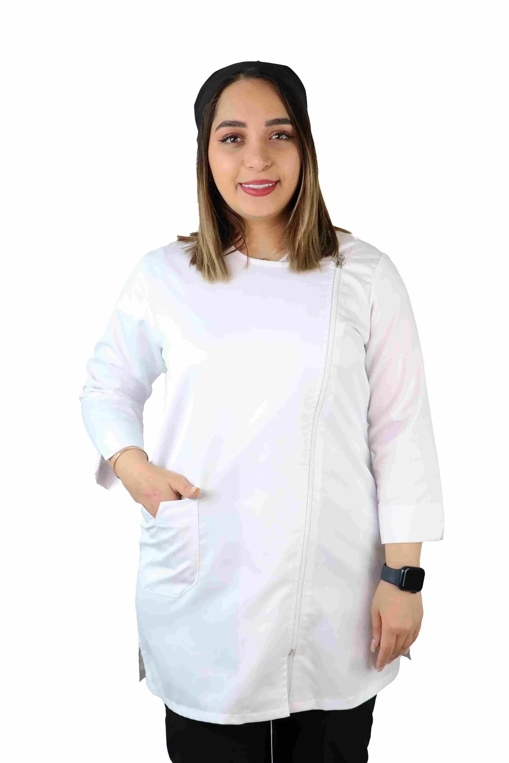کت سفید زیپ کج