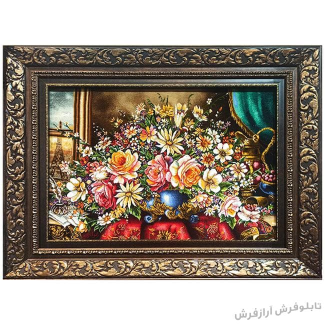 تابلو فرش دستباف گل و گلدان رز پاریس – 1305