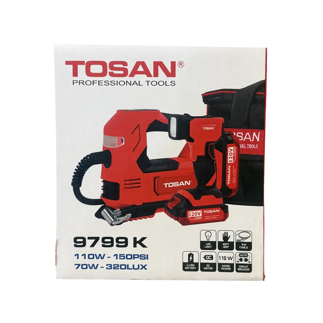 کیت کمپرسور فندکی براشلس و چراغ قوه شارژی توسن 20 ولت مدل 9799K — تصویر ۵