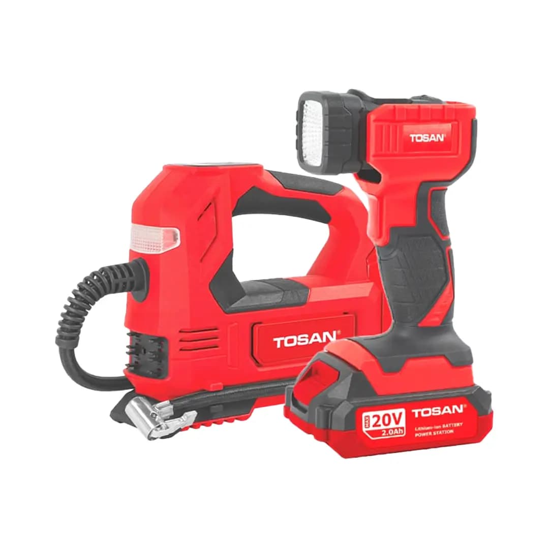 کیت کمپرسور فندکی براشلس و چراغ قوه شارژی توسن 20 ولت مدل 9799K