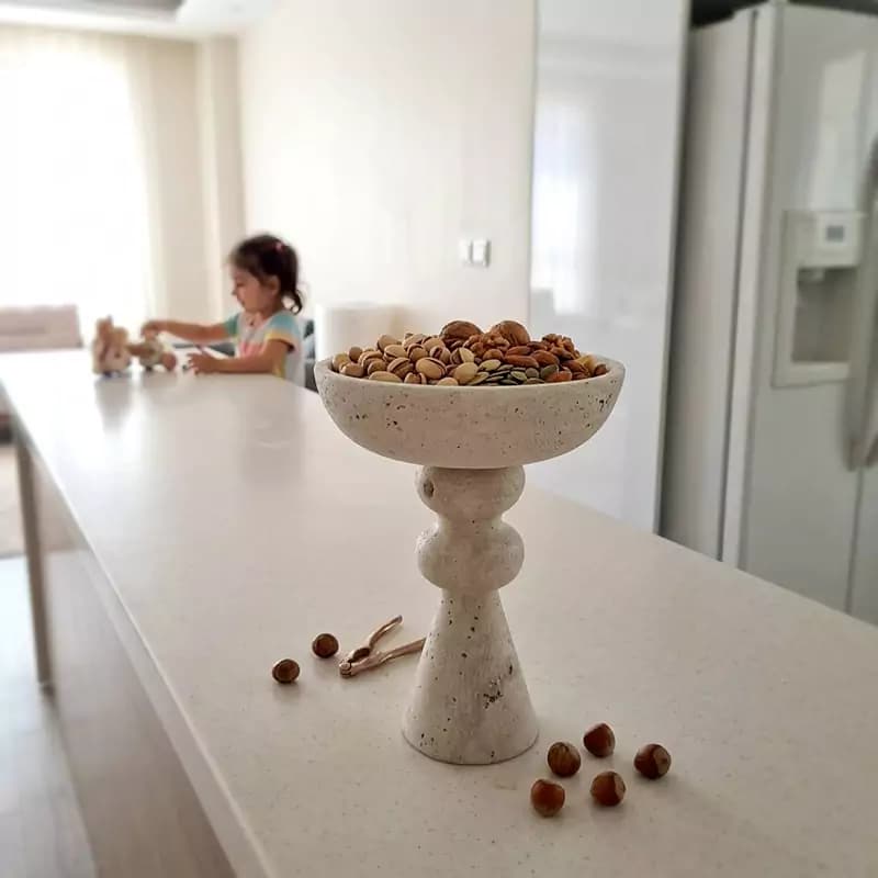 آجیل خوری سنگی تراورتن پایه‌دار مدل بابل (Bubble) کد45361 — تصویر ۷