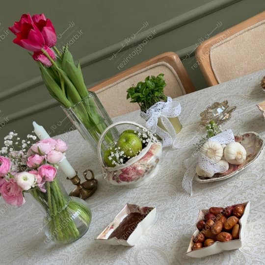 رومیزی بته جقه رومیزی ساتن پنبه حاشیه دار | رزین تاژ — تصویر ۲
