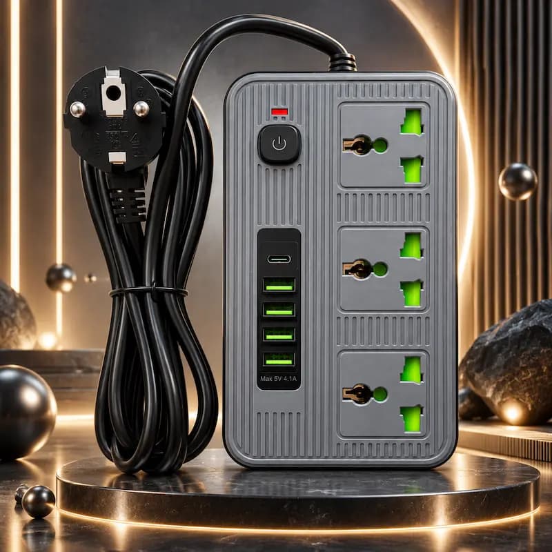 چندراهی برق ۳ خانه + ۴ پورت USB مدل 2500 وات — تصویر ۵