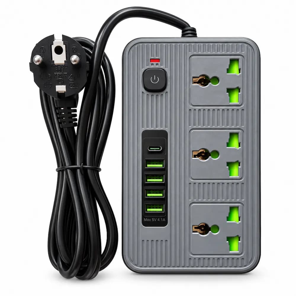 چندراهی برق ۳ خانه + ۴ پورت USB مدل 2500 وات — تصویر ۴
