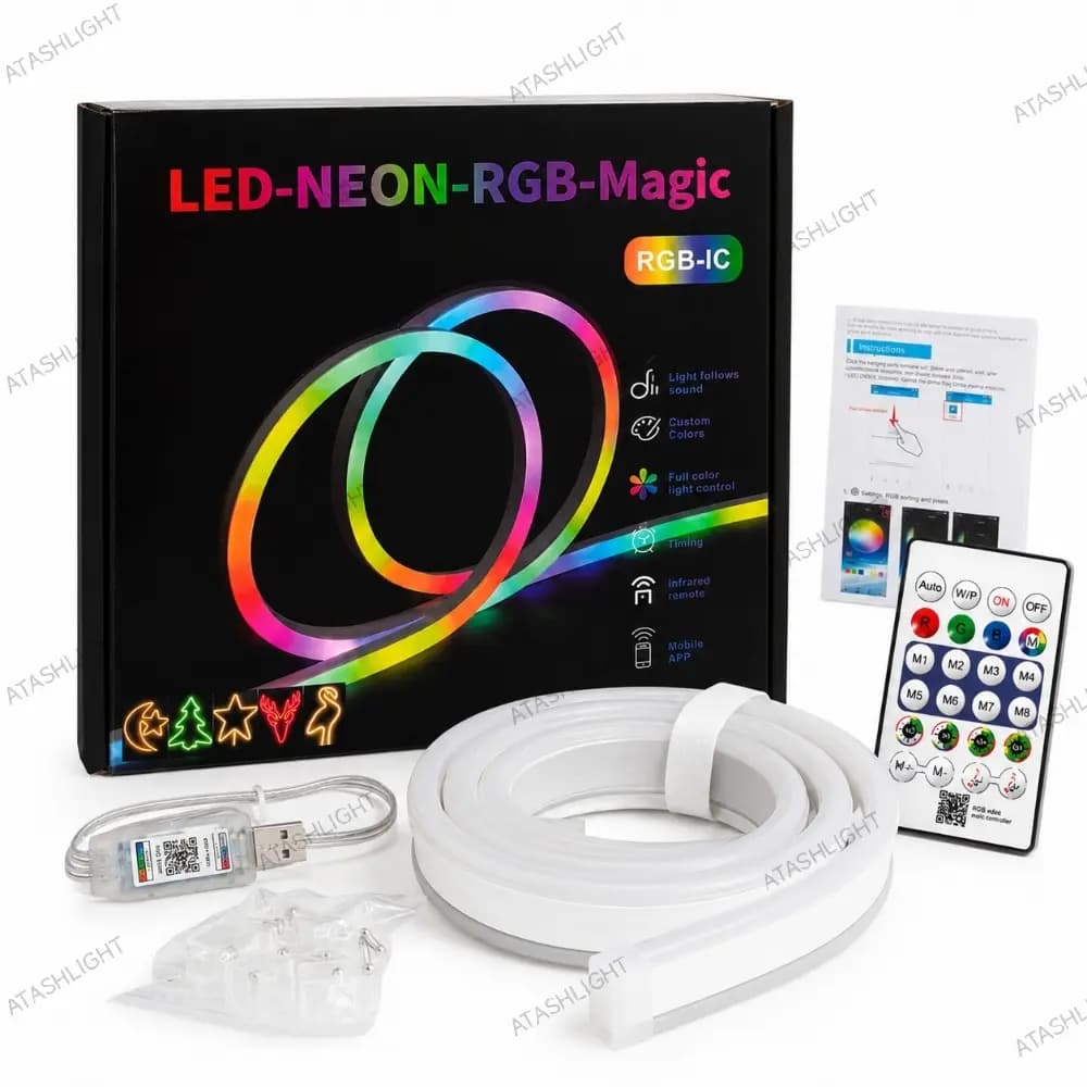 ریسه نئون فلکسی RGB فول کالر برنامه پذیر ۵ متر