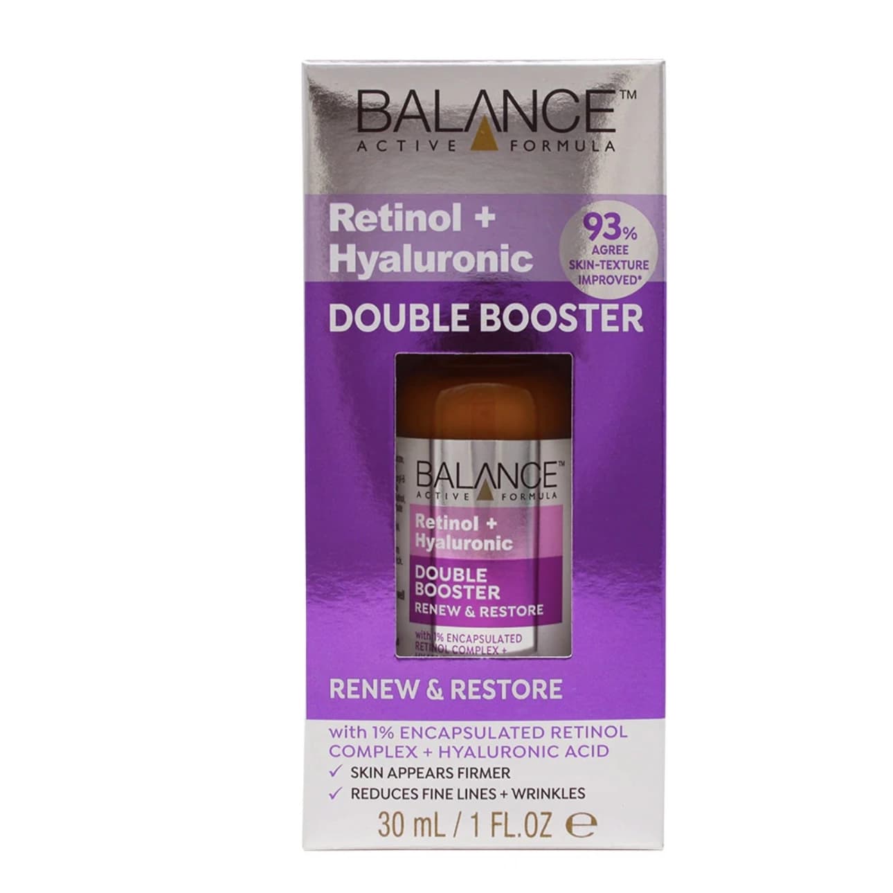 سرم دابل بوستر بالانس BALANCE مدل رتینول 1% و هیالورونیک اسید حجم 30 ml