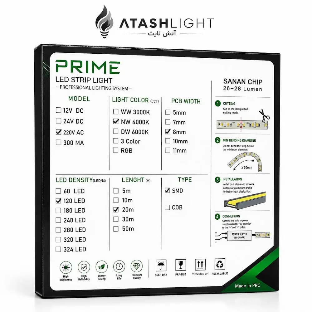 ریسه نواری 220 ولت تراکم 120 PRIME — تصویر ۳
