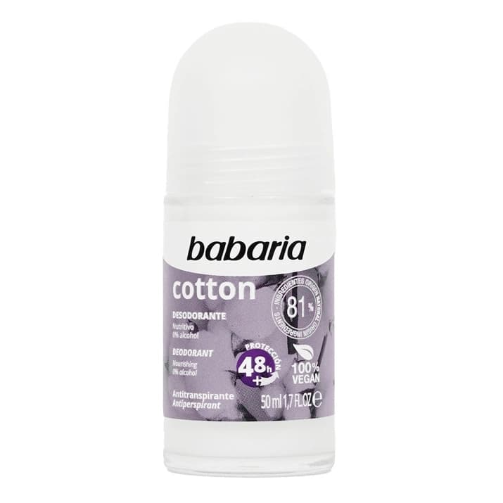 دئودورانت باباریا babaria مدل cotton حاوی کتان پنبه با ماندگاری 48 ساعته حجم 50 میل