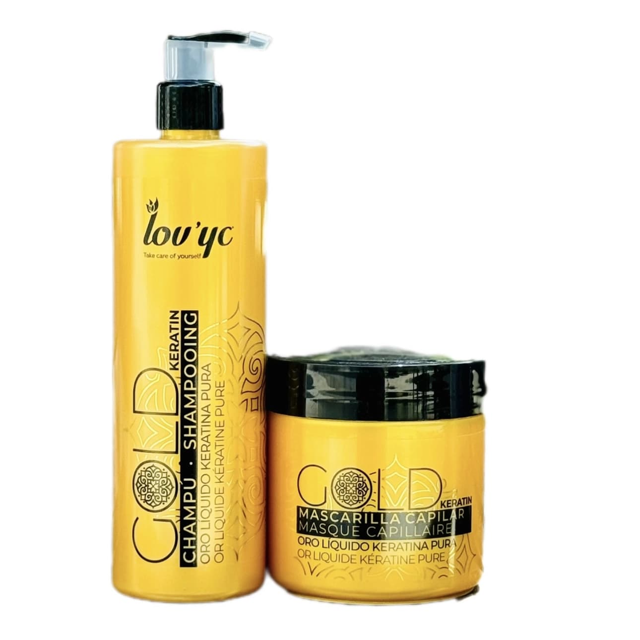 شامپو و ماسک موی طلایی کراتینه لاویک برای موهای خشک و رنگ شده – مدل Lov’yc: The Ultimate Hair Care Solution