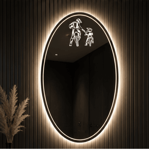 آینه دکوراتیو بکلایت تارادکور مدل نقاشی پدر و فرزند موتور سوار — تصویر ۸