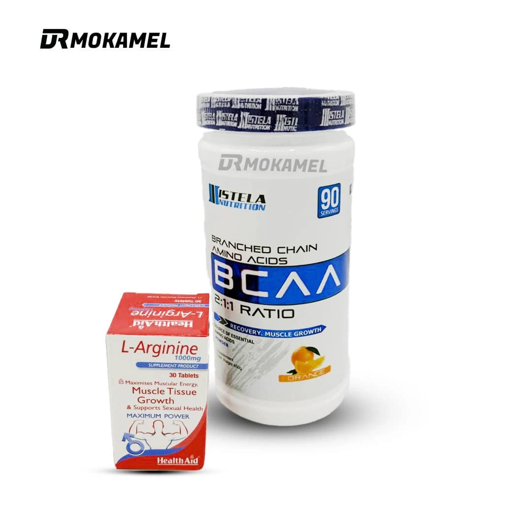 پک عضله ساز و افزایش انرژی شماره 1 (بی سی ای ای ۴۵۰ گرم استلا + آرژنین 3۰ عدد)