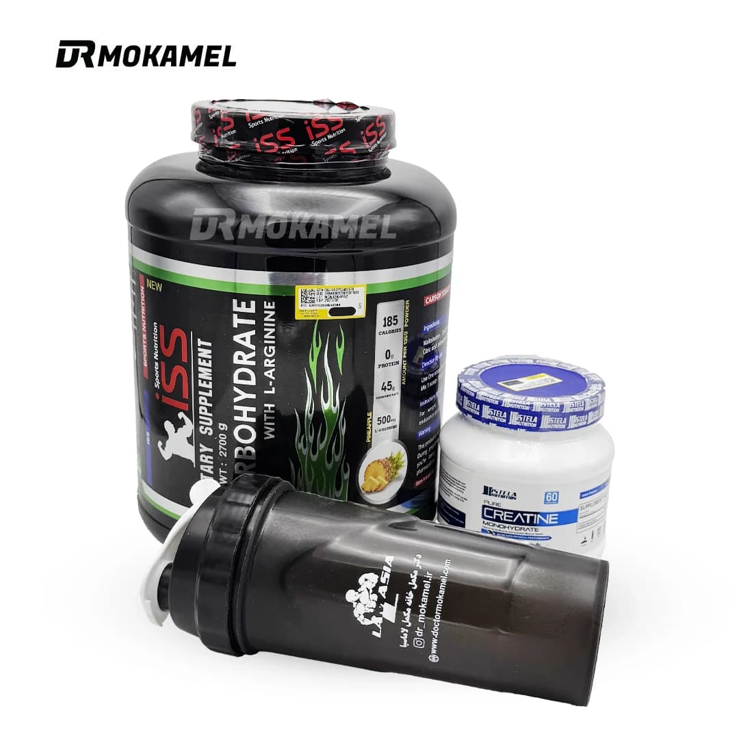 پک وزن گیری شماره 2 (کربو ۲۷۰۰ گرم ای اس اس + کراتین ۳۰۰ گرم استلا + شیکر هدیه )