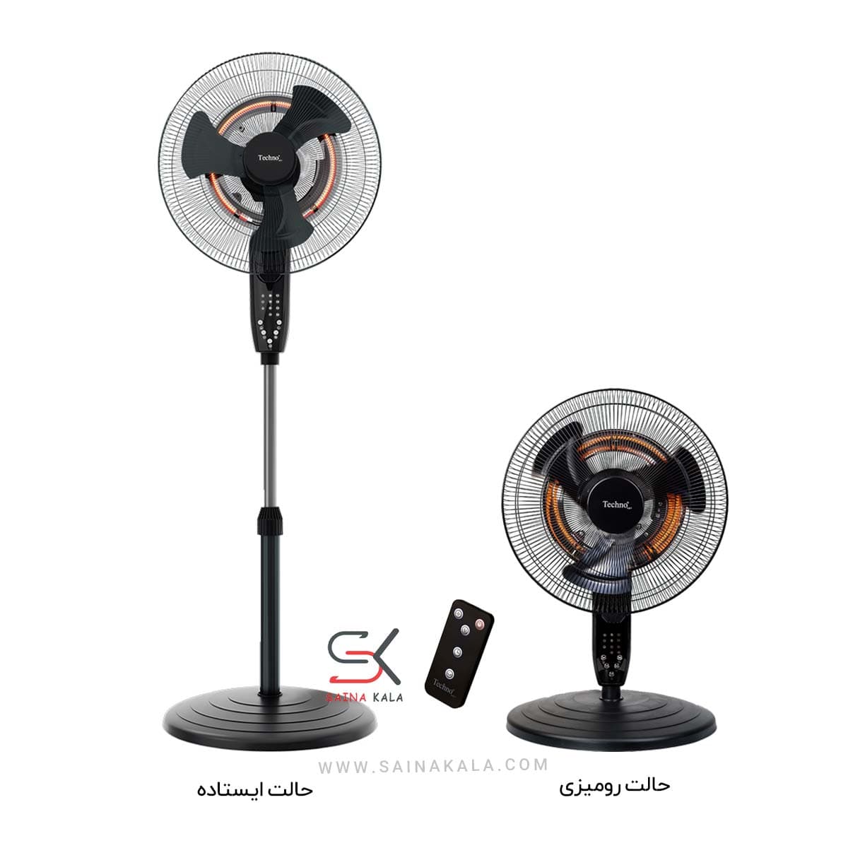 پنکه هیتر برقی دوکاره تکنو مدل TE-9600 | کنترل دار | دارای گارانتی 18 ماهه - ساینا کالا