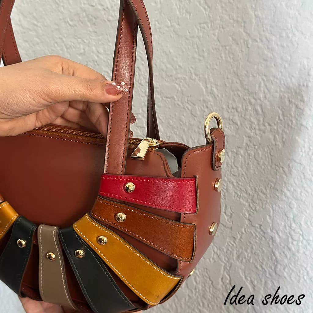 کیف دخترانه رنگی‌رنگی چرم طبیعی کد 3978 — تصویر ۶