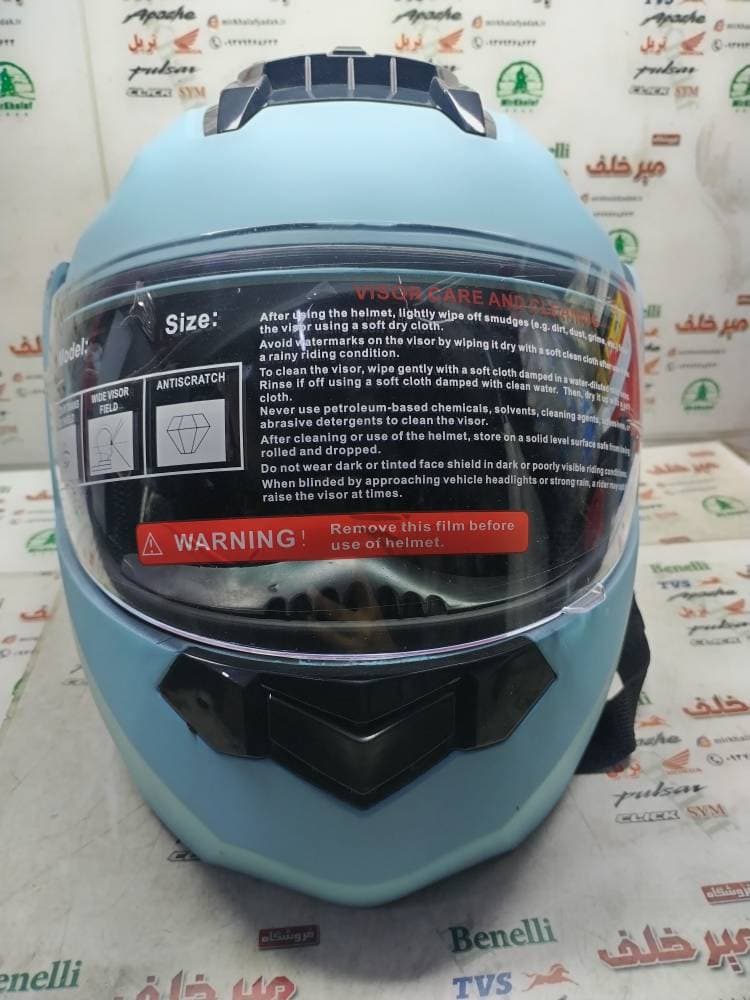 کلاه کاسکت ایمنی موتور سیکلت فک متحرک عینک دار شرکتی ابی مات — تصویر ۲