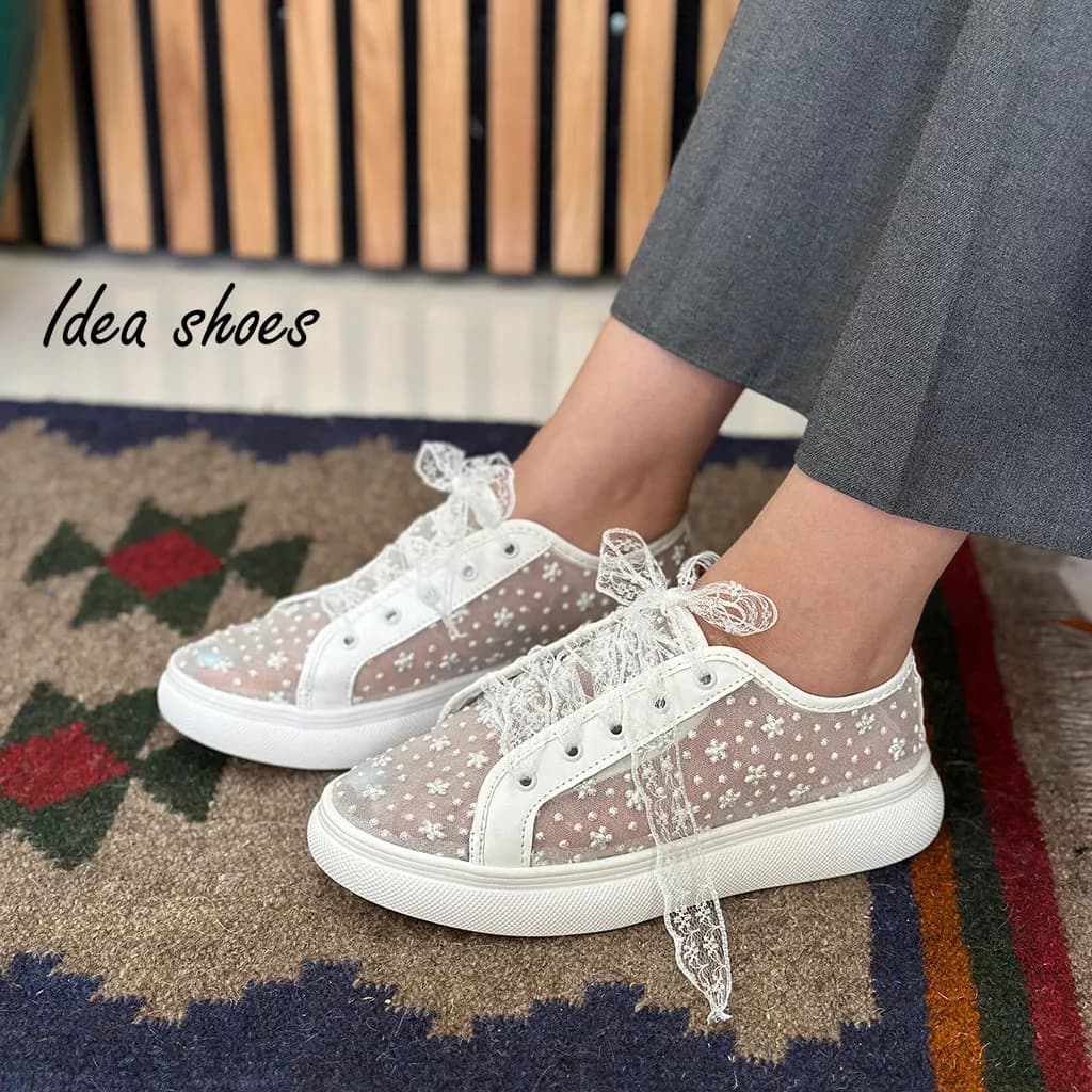 کتونی عروس رنگ سفید طرح گلدار کد 447 — تصویر ۸