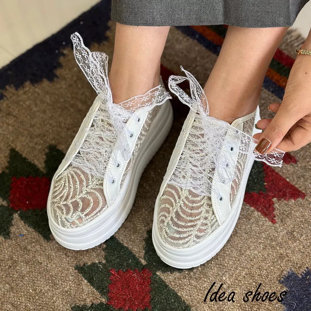 کتونی لژ‌دار عروس رنگ سفید کد 417 — تصویر ۶