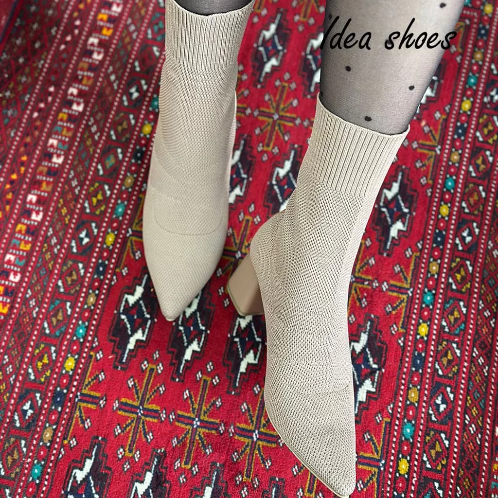 نیم بوت دخترانه پاشنه‌ دار مدل جورابی کد 958