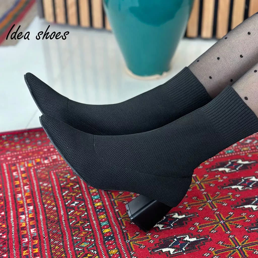 نیم بوت دخترانه پاشنه‌ دار مدل جورابی کد 958 — تصویر ۶