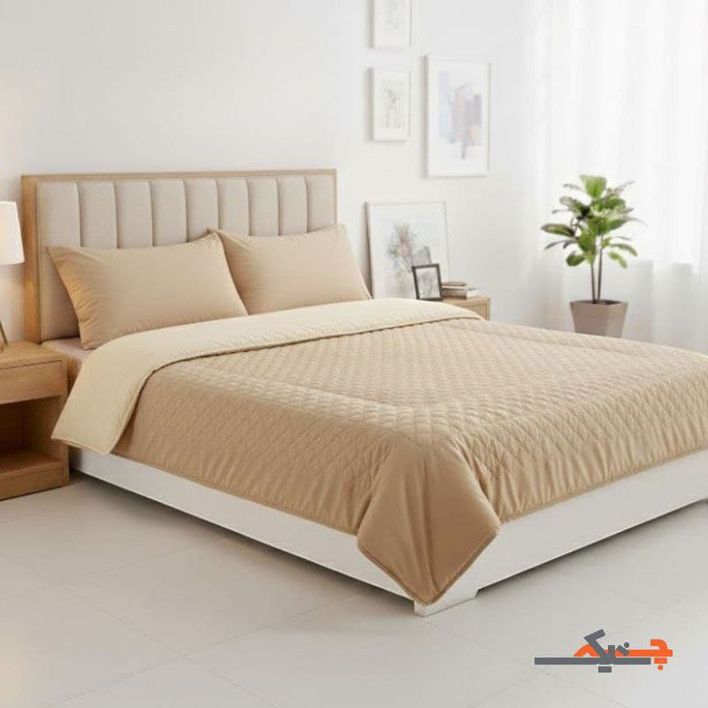 سرویس لحاف و روتختی بهاره با لحاف پنبه دوزی رنگ کرم/نسکافه‌ای کد SLB0312121