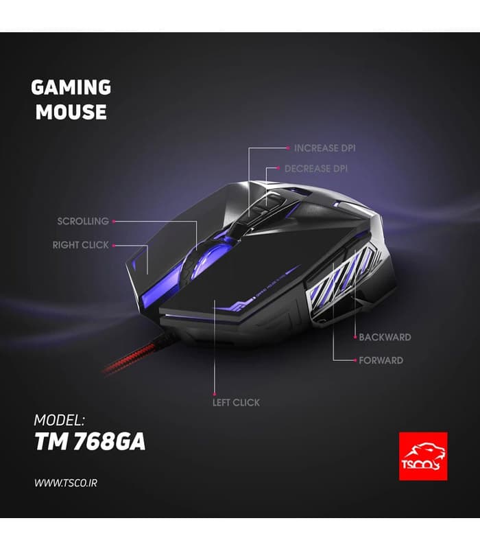 موس گیمینگ سیمی تسکو TSCO مدل TM 768GA – نقره ای — تصویر ۵