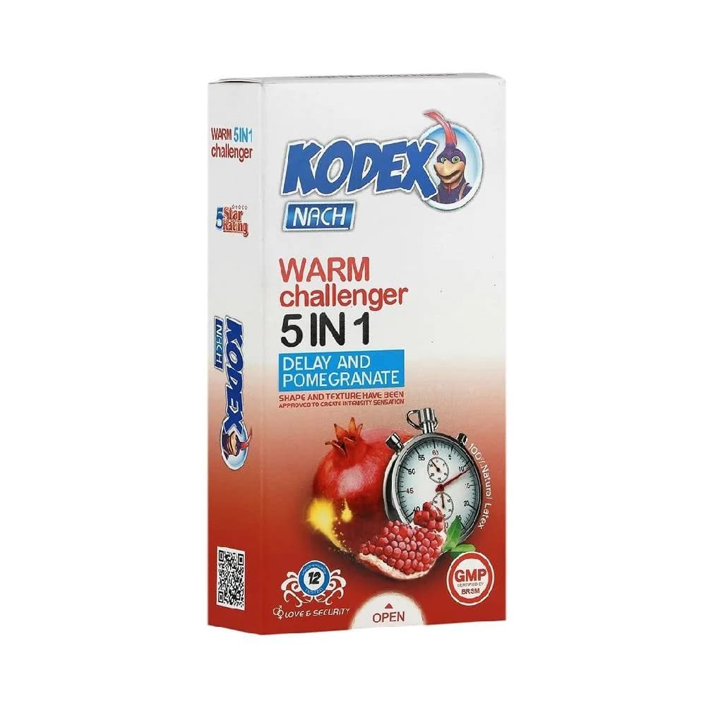کاندوم تاخیری با اسانس انار ناچ کدکس Nach Kodex مدل Warm Challenger 5in1 بسته 12 عددی