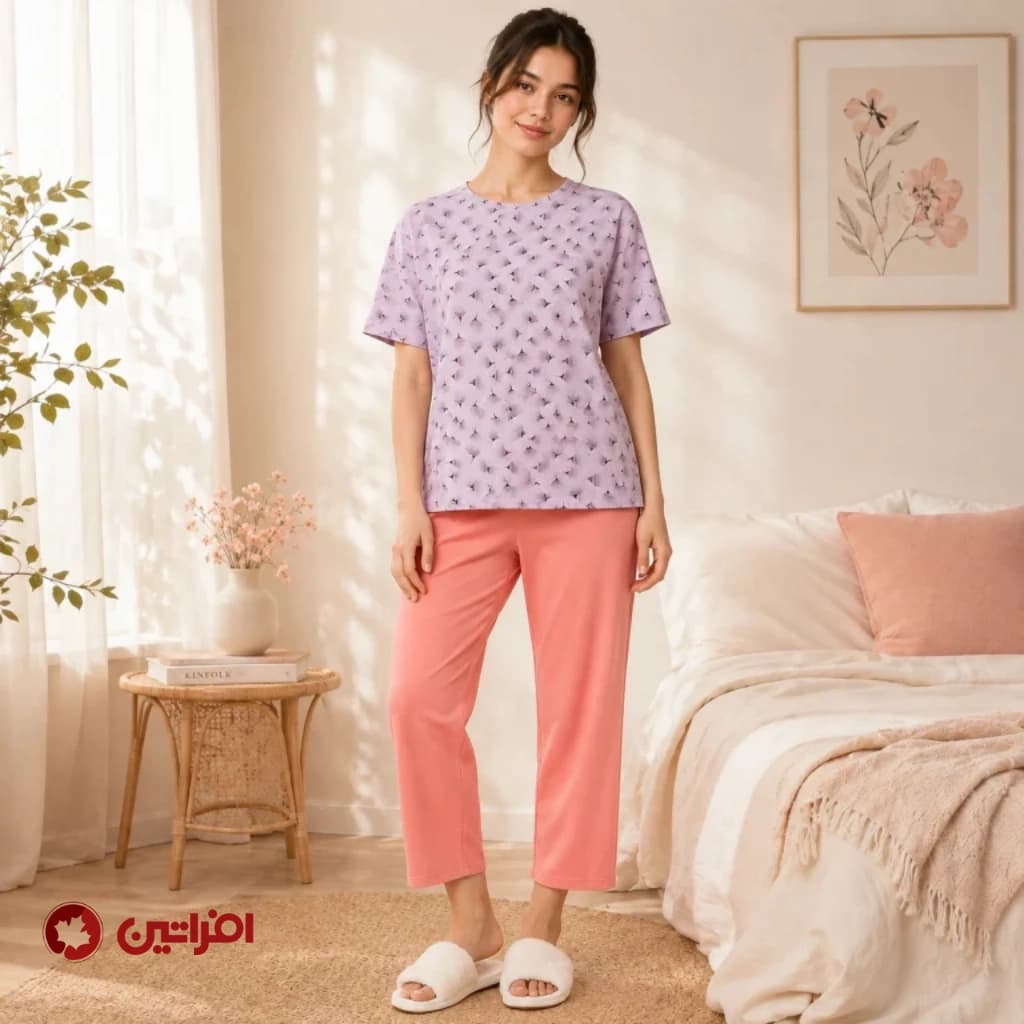 ست تیشرت و شلوارک راحتی زنانه مدل قاصدک صورتی | کد 6608