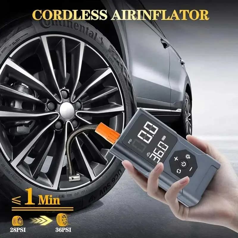 پمپ باد شارژی با پاور بانک و چراغ قوه مدل wireless inflatable pump — تصویر ۱۰