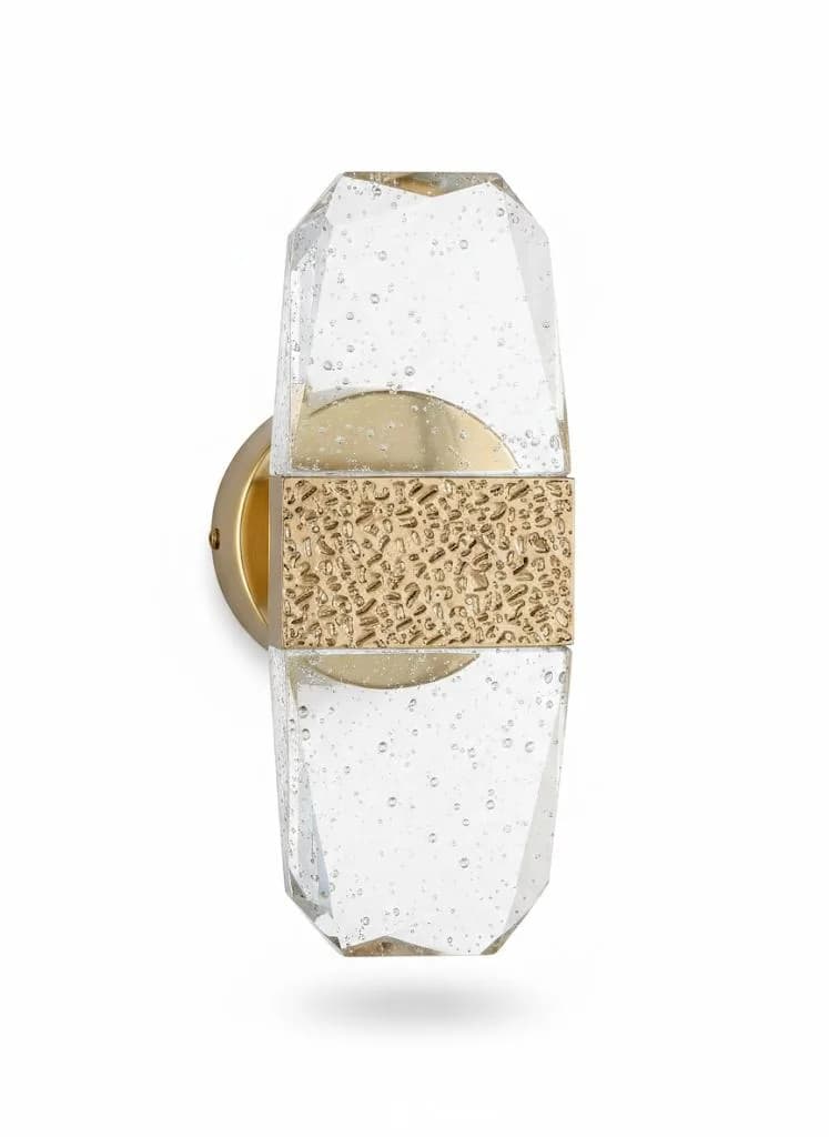 چراغ دیواری مدرن لوکس کریستالی با پایه فلزی طلایی مدل SD-005 سه حالته — تصویر ۲