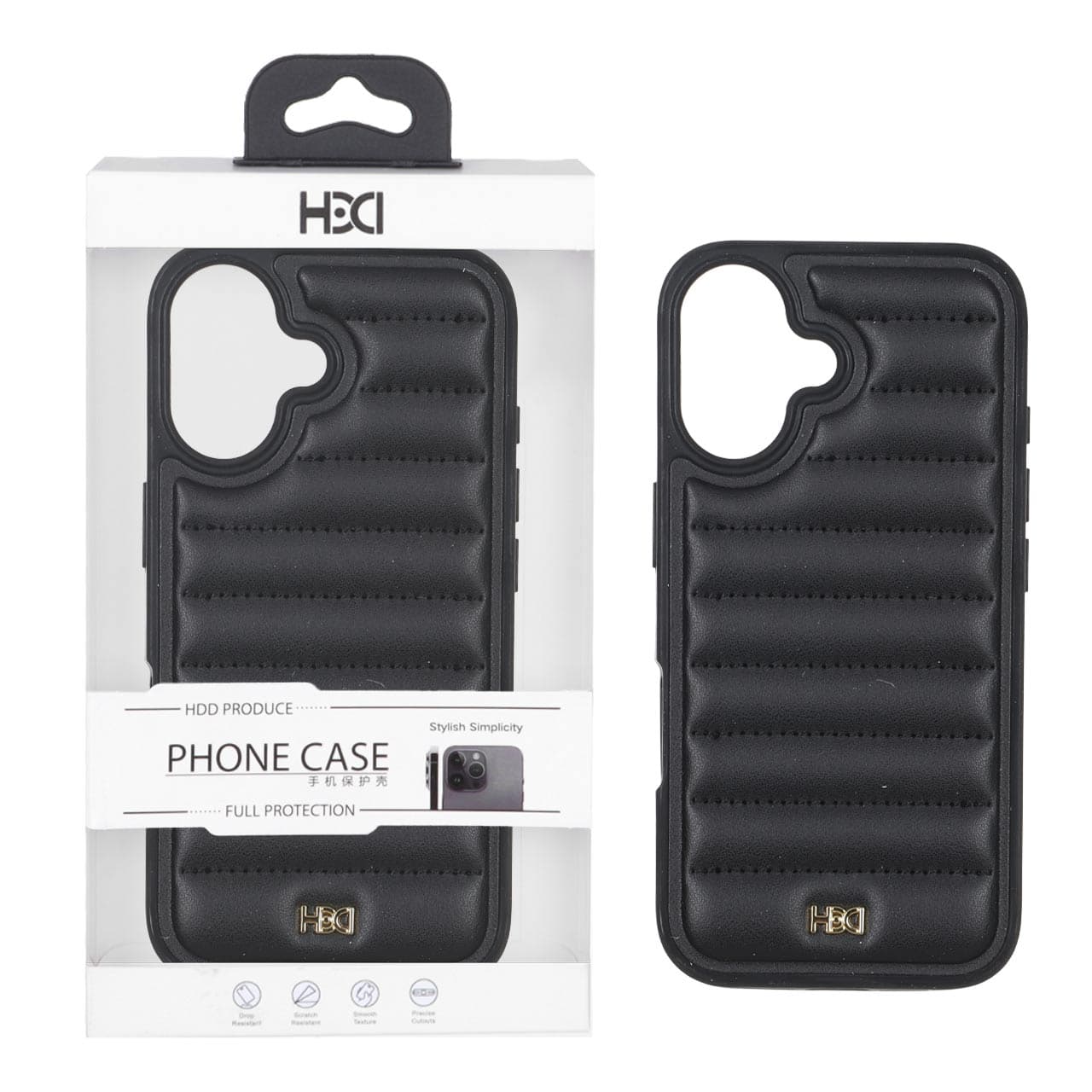 قاب اورجینال HDD چرم پافری طرح دوخت Apple iPhone 16 – مشکی (پک دار)