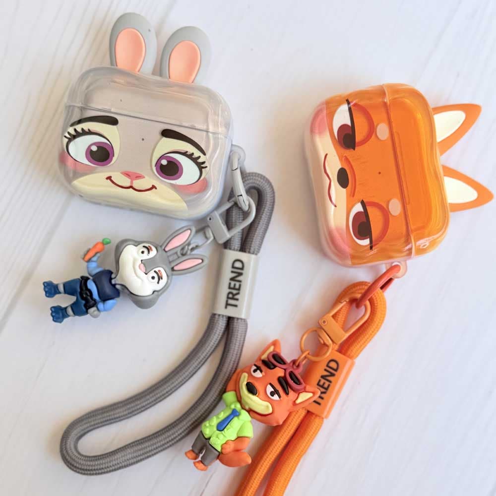 کاور ایرپاد زوتوپیا ست خرگوش و روباه Zootopia به همراه آویز کد mb مناسب برای اپل ایرپاد Apple AirPods 1 / 2 / 3 / 4 / Pro / Pro 2 / Pro 3