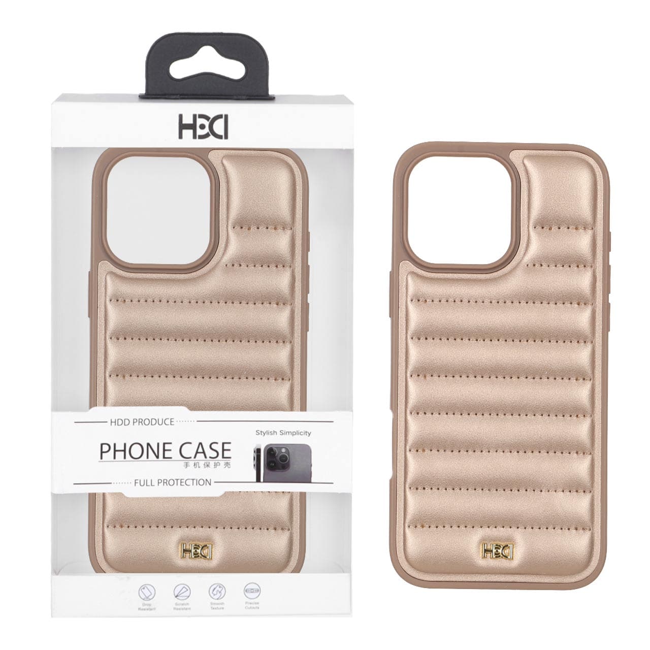 قاب اورجینال HDD چرم پافری طرح دوخت Apple iPhone 16 Pro Max – طلایی (پک دار) — تصویر ۲