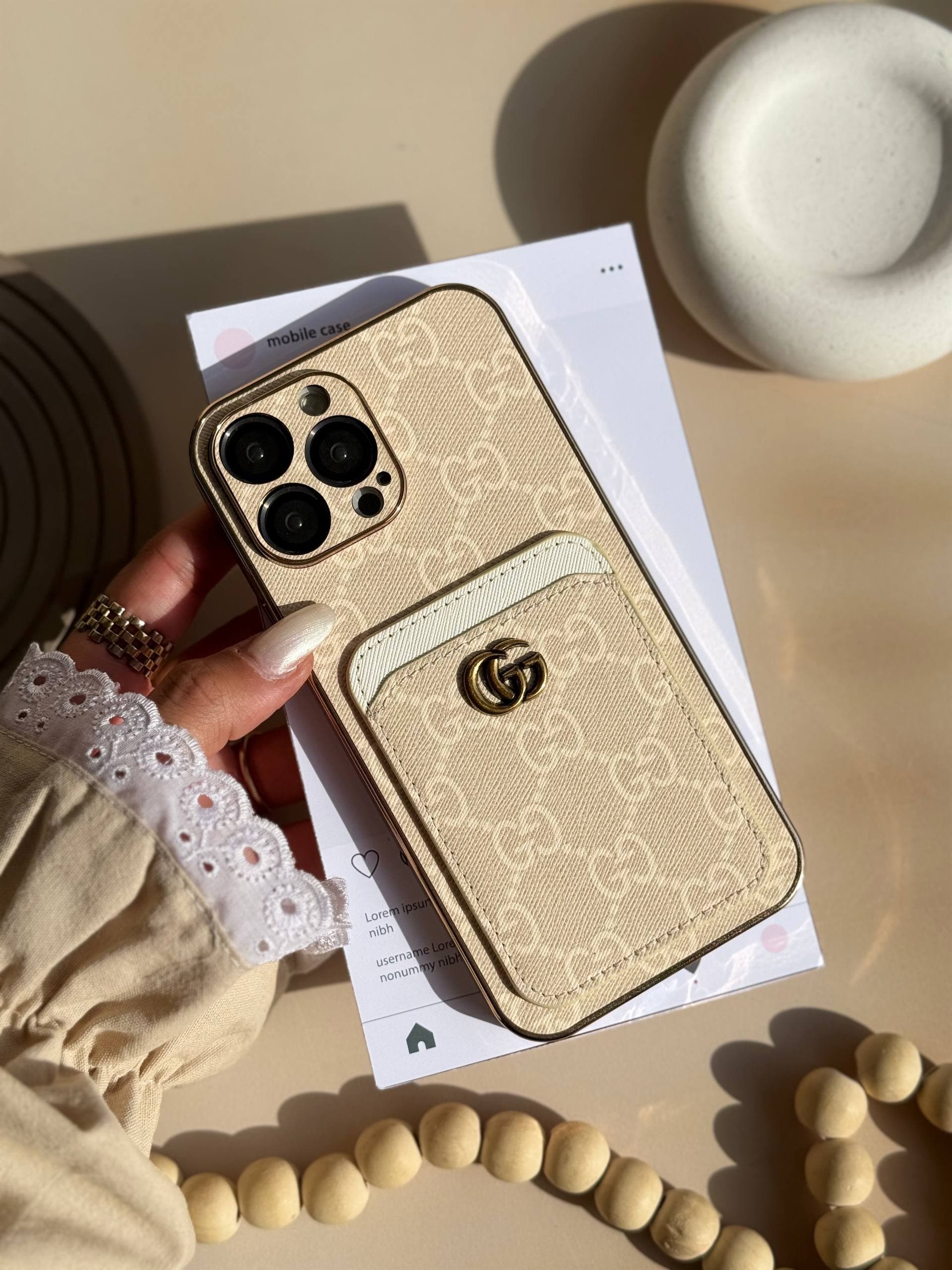 کاور گوچی جاکارتی دار آیفون 15 پرو مکس | قاب Gucci Wallet Case