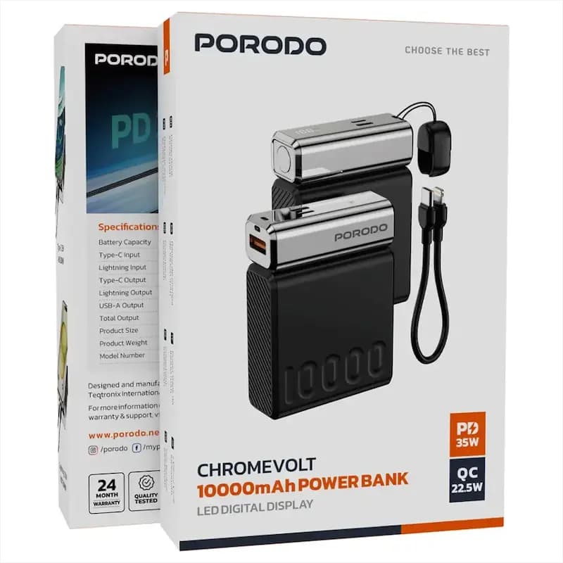 پاوربانک 10000 میلی آمپری 35 وات پرودو مدل CHROME VOLT — تصویر ۳