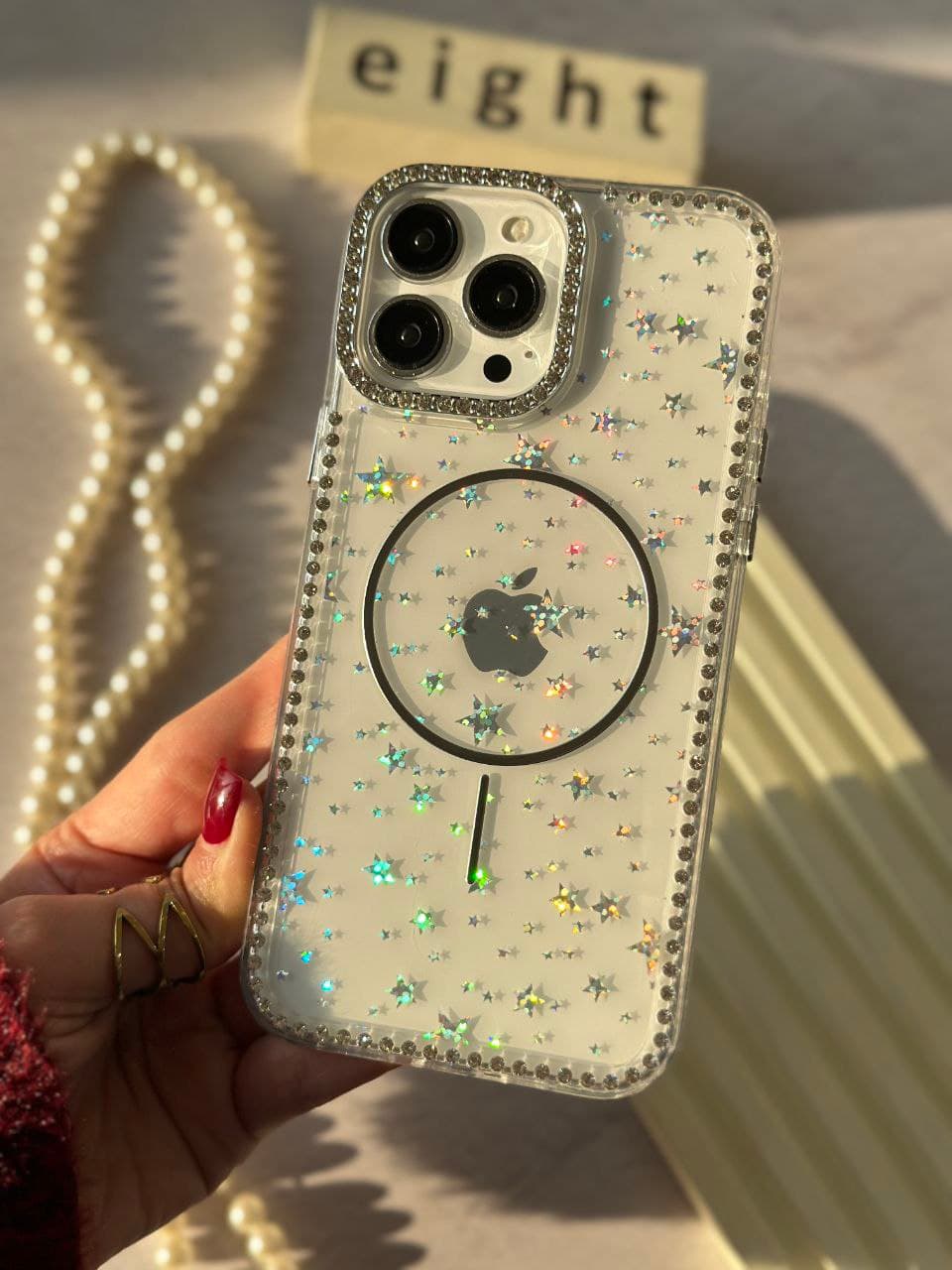 کاور شفاف نگین دار مگ سیف دار آیفون 13/14 | قاب MagSafe iPhone 13/14