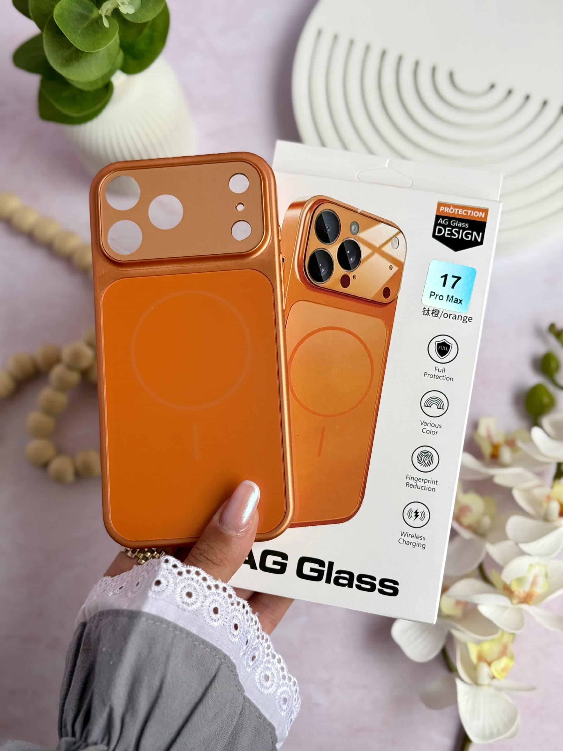 قاب تبدیل آیفون ۱۶ پرومکس به ۱۷ پرومکس نارنجی | قاب محافظ لنز دار آیفون 16 Pro Max 🧡