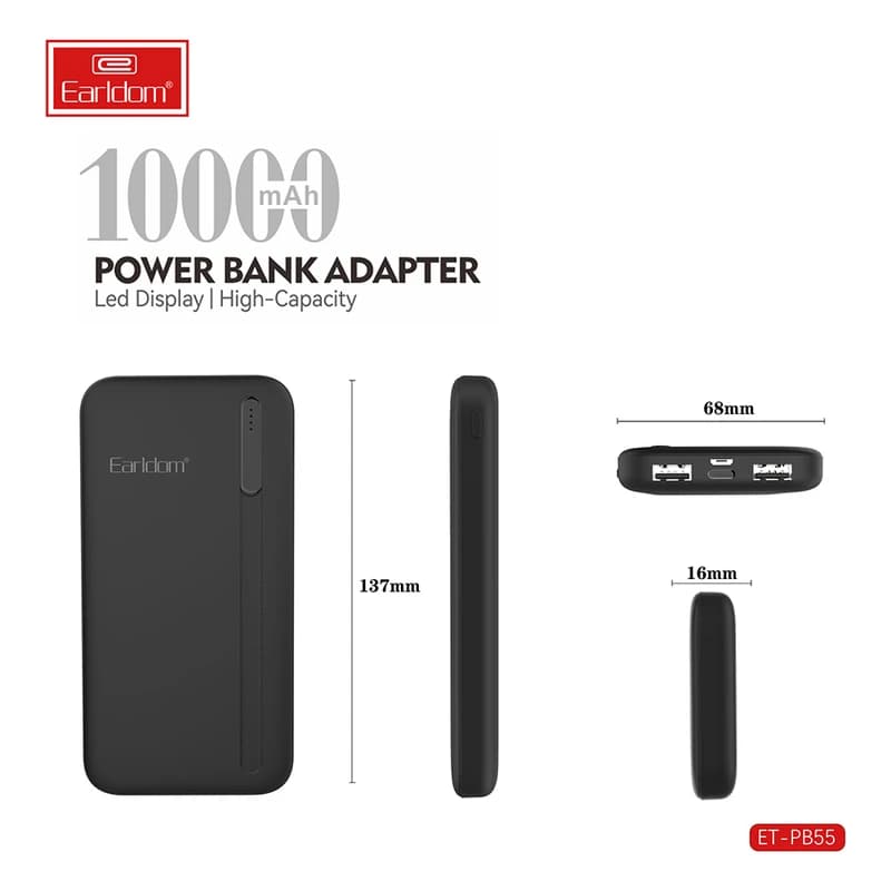 پاوربانک ارلدام مدل ET-PB55 ظرفیت 10000 میلی آمپر ساعت — تصویر ۴