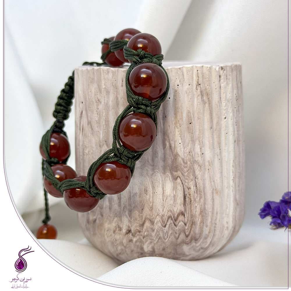 دستبند سنگ عقیق قرمز گوی کد B77