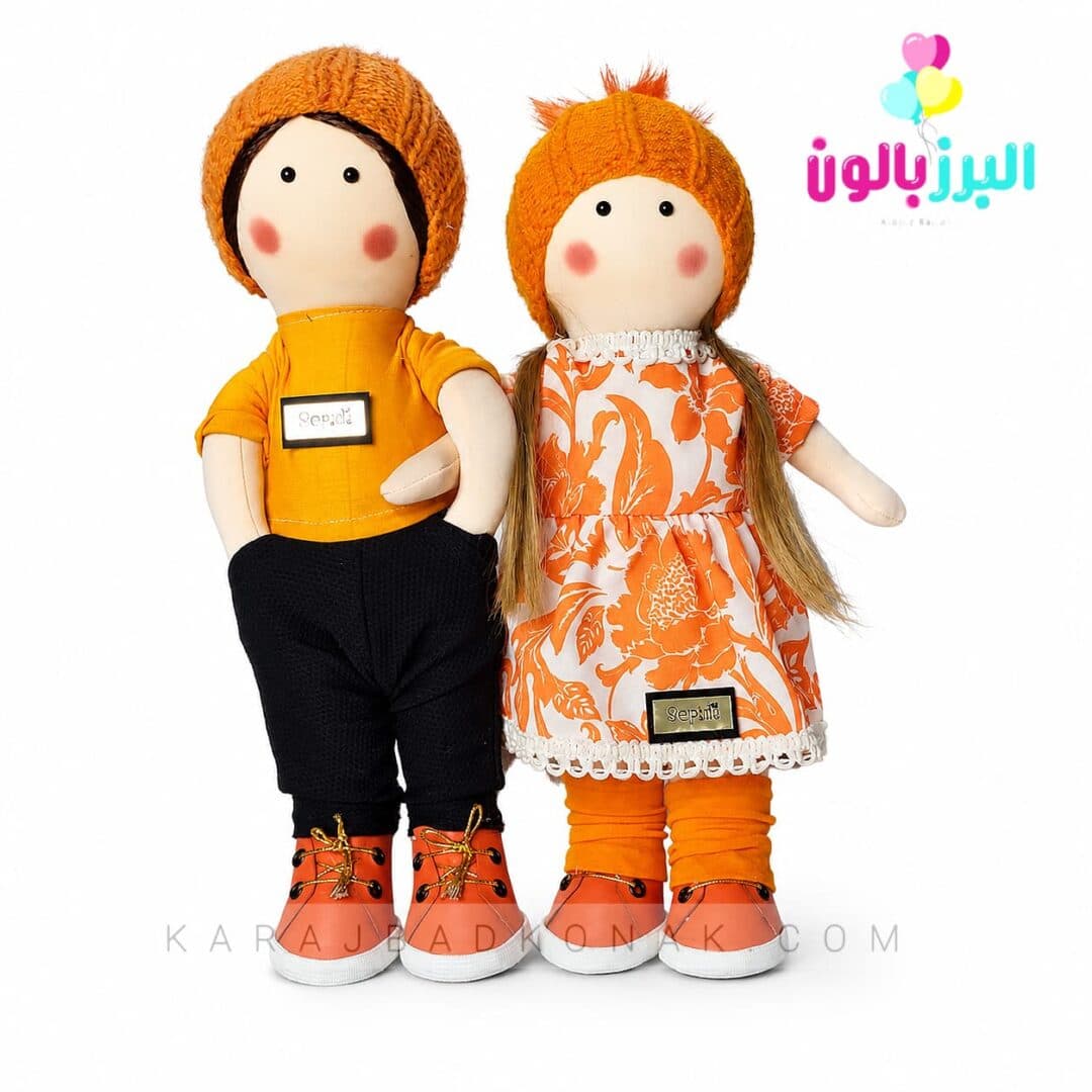 عروسک دختر و پسر روسی نارنجی(35 سانتی)