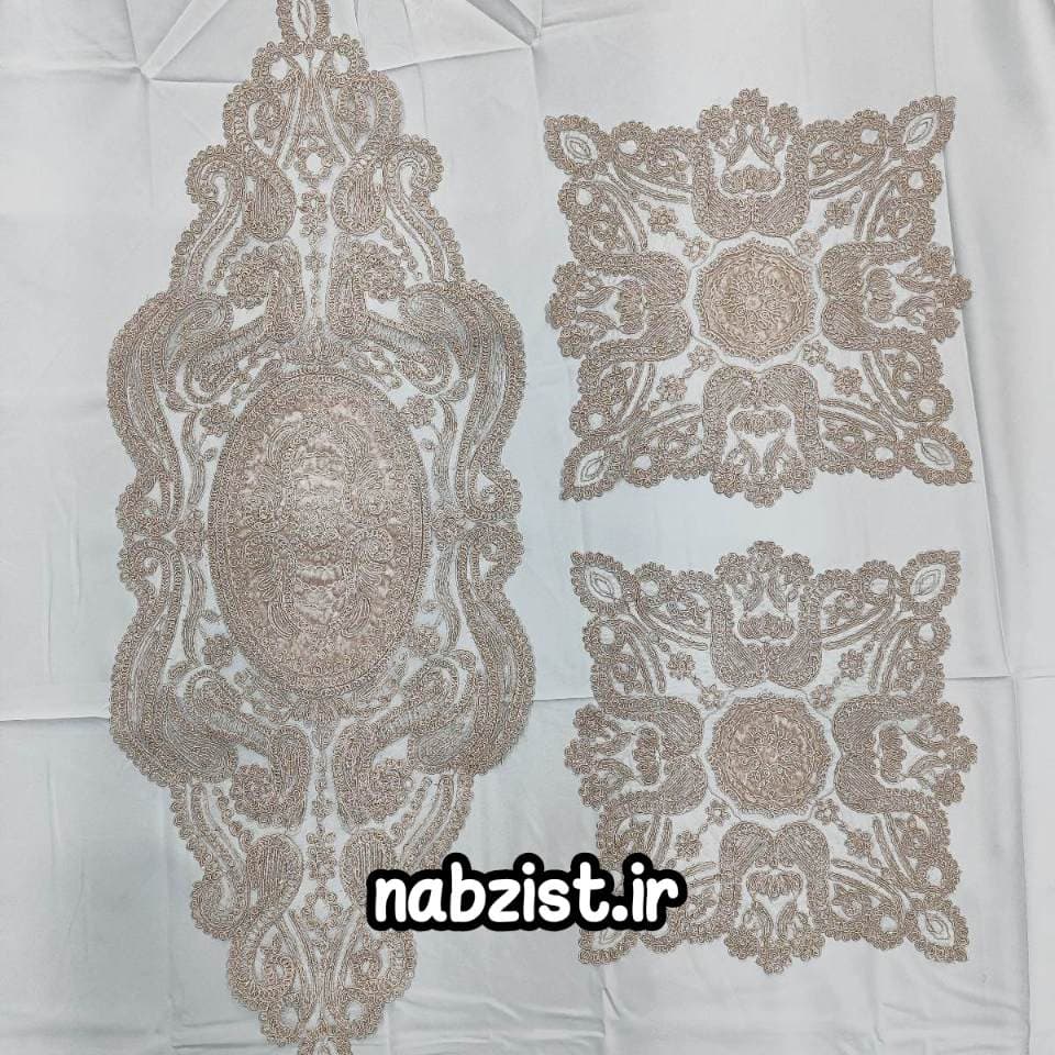 رومیزی 3 تکه جلومبلی و عسلی دانتل طرح ترک مدل آنتیک جدید — تصویر ۹