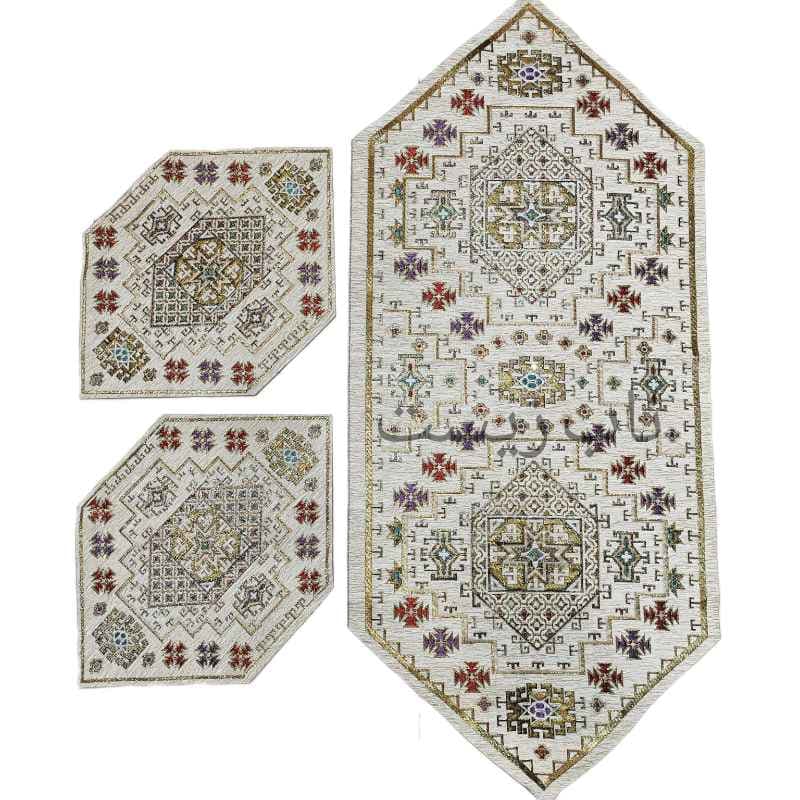 رومیزی ۳ تکه قلمکاری جلومبلی عسلی مدل سنتی صحرا
