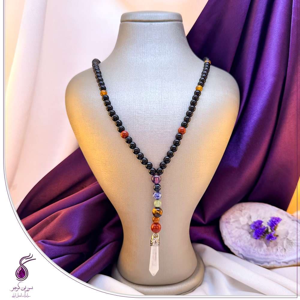 گردنبند رولباسی سنگ عقیق سلیمانی و سنگ های هفت چاکرا کد N22