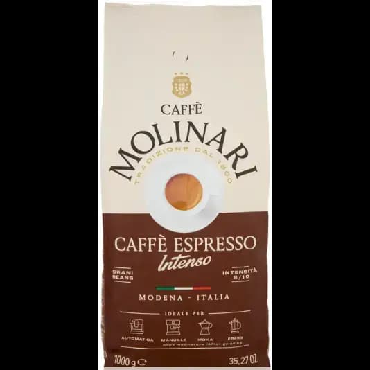 دانه قهوه مولیناری یک کیلوگرم مدل molinari caffe espresso intenso
