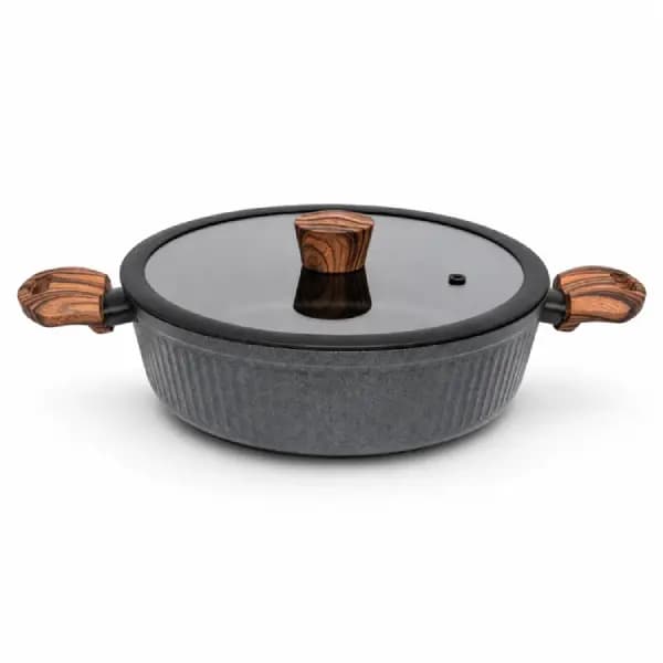 تابه گرانیتی دو دسته سایز 28 برند kzp -دسته باکالیت و رینگ سیلیکون