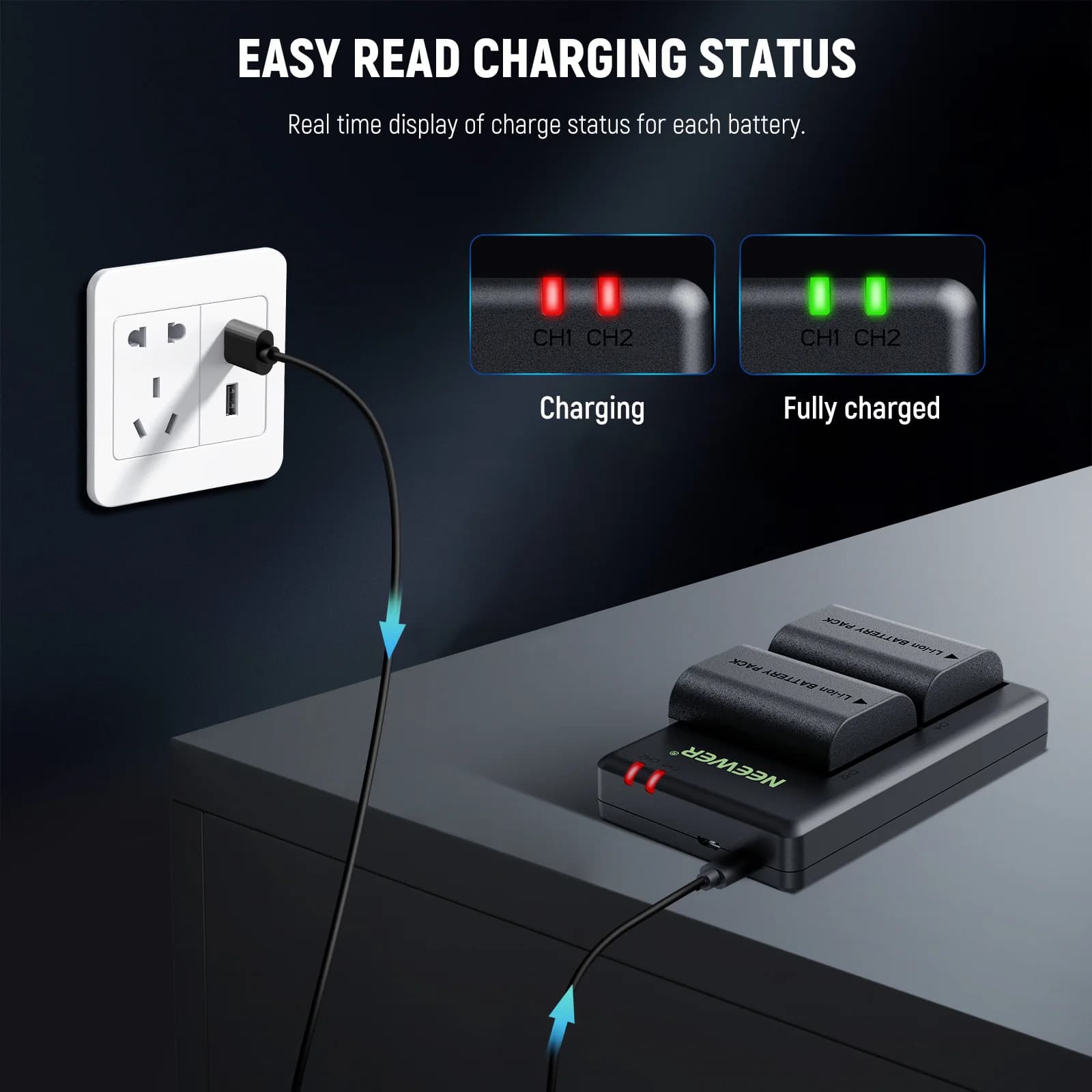 پک باتری دوربین کانن نیور LP-E6P با شارژر دوگانه | NEEWER LP-E6P Battery Kit — تصویر ۶