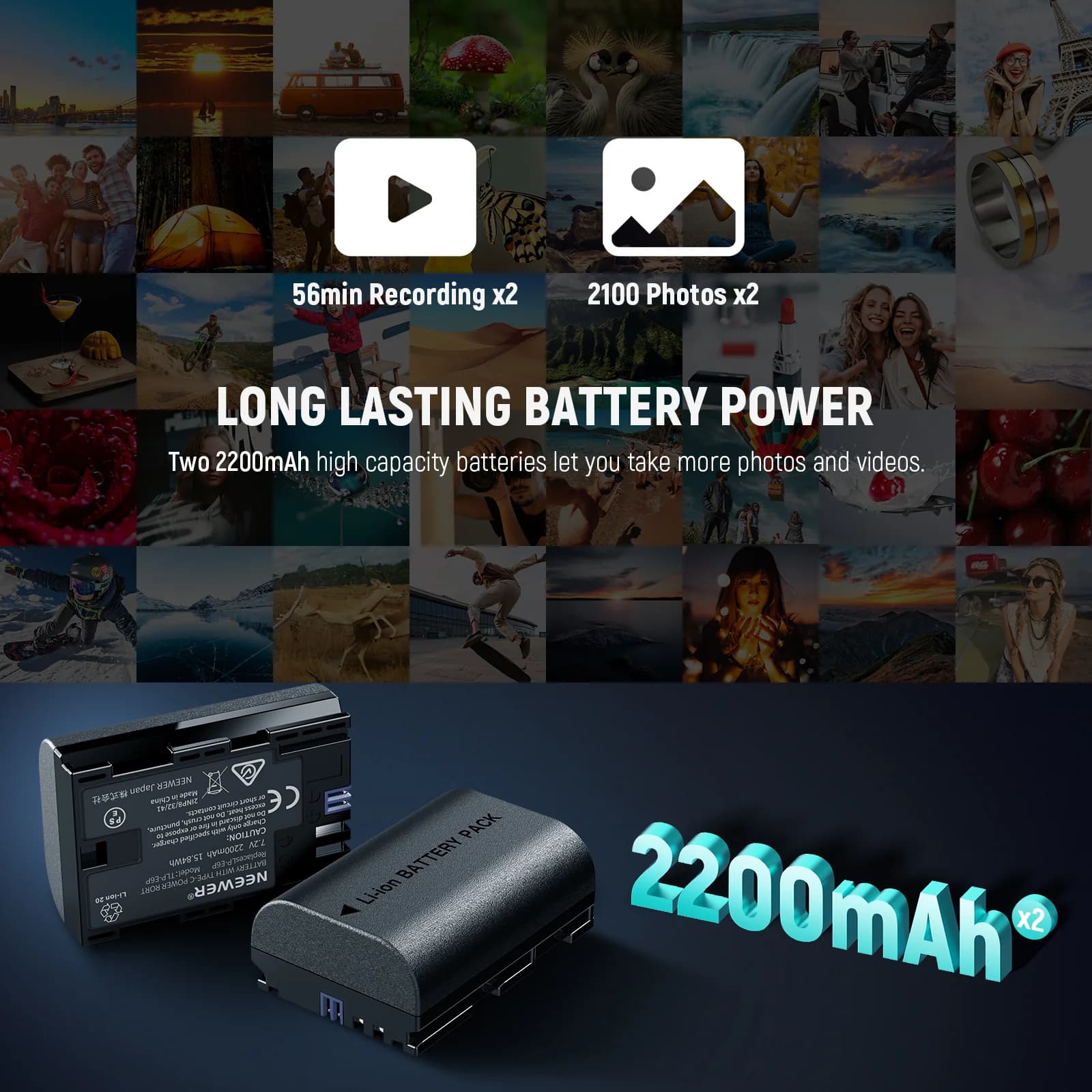 پک باتری دوربین کانن نیور LP-E6P با شارژر دوگانه | NEEWER LP-E6P Battery Kit — تصویر ۹