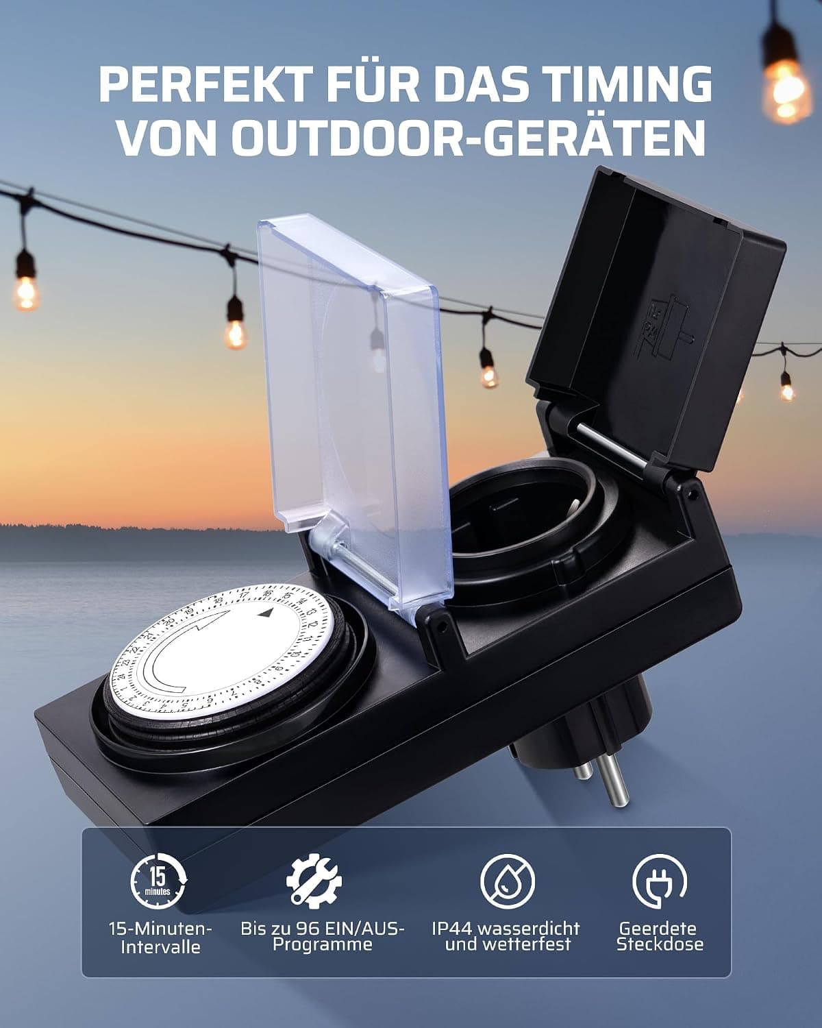 پریز تایمر‌دار مکانیکی JEWENWILS مدل DHOMT01A ضدآب 24 ساعته | DEWENWILS Mechanical Timer 3680W — تصویر ۱۰