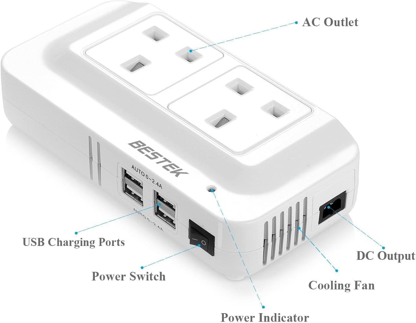 اینورتر مبدل برق خودرو بستک ۲۰۰ وات | BESTEK 200W Power Inverter — تصویر ۶