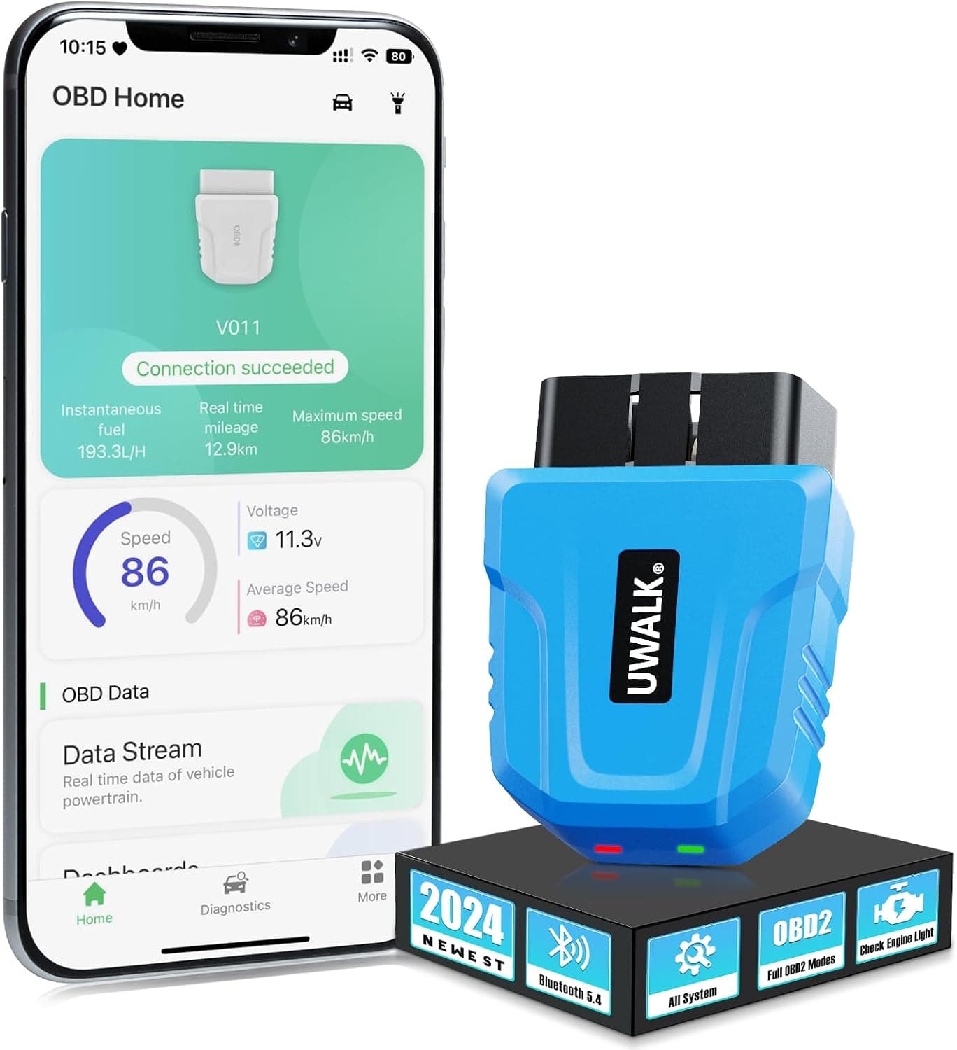 دستگاه دیاگ خودرو بلوتوثی UWALK مدل V011 با اتصال موبایل | V011 Bluetooth OBD2 Scanner — تصویر ۷